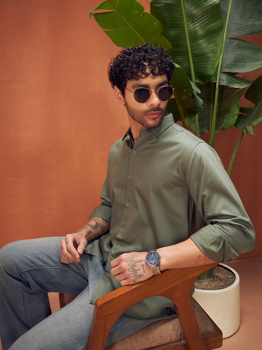 PURE THREAD COTTON SHIRT | Olive Green